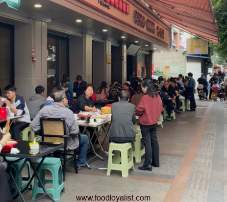 Many people lined up for a delicious meal